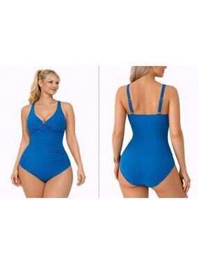 3. Medium Peacock Blue Underwire Support Tummy Control One Piece Swimsuit NWT